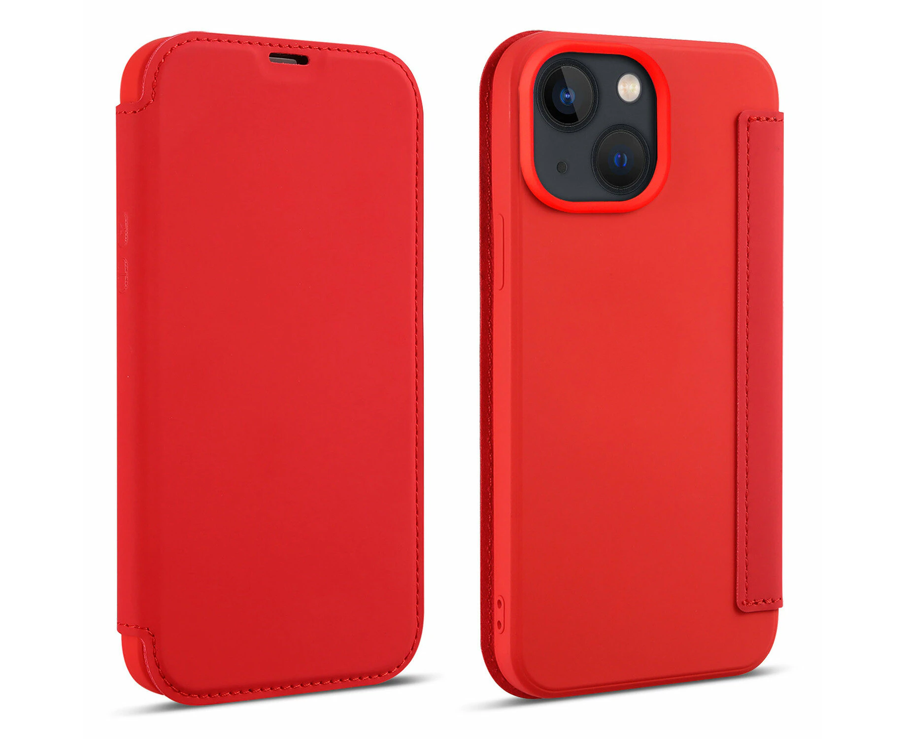 CYOU iPhone 12 Mini Flip Case Wallet, Soft Liquid Silicone Slim Phone Case - Red