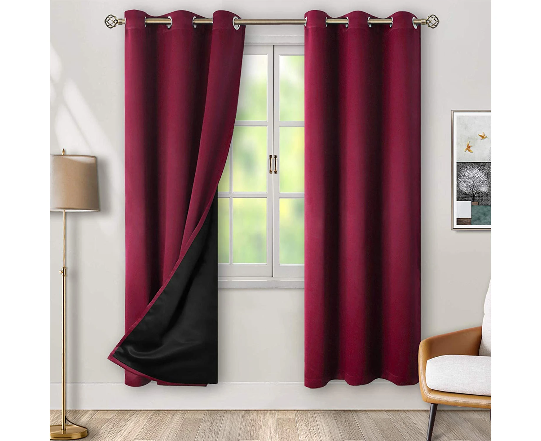 Thermal Insulated 100% Blackout Curtains for Bedroom with Black Liner, Double Layer Full Room Darkening