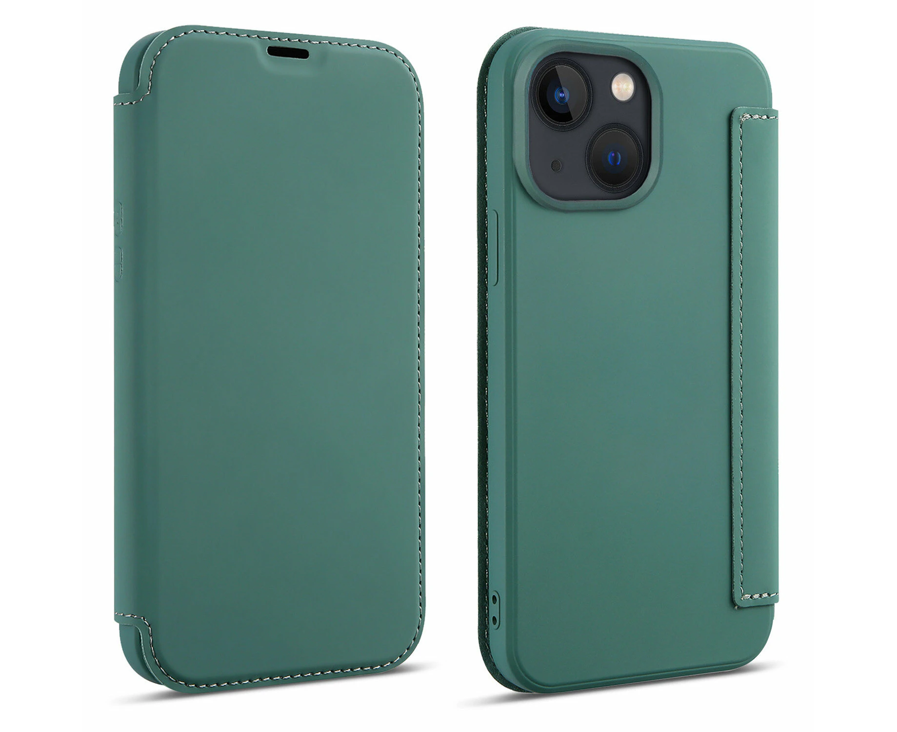 CYOU iPhone 11 Flip Case Wallet, Soft Liquid Silicone Slim Phone Case - Dark Green