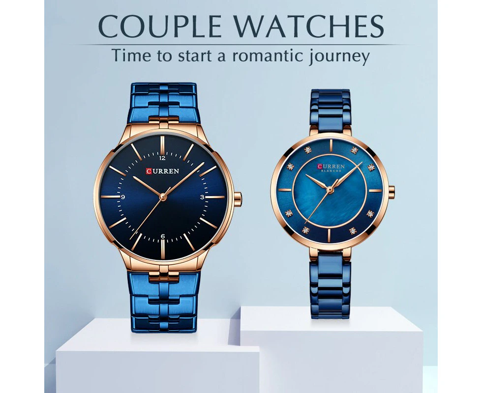 CURREN Couple Watch for Men and Women Fashion Lover’s Watches Casual Wrist Watch Stainless Steel Waterproof Clock Set for Sale