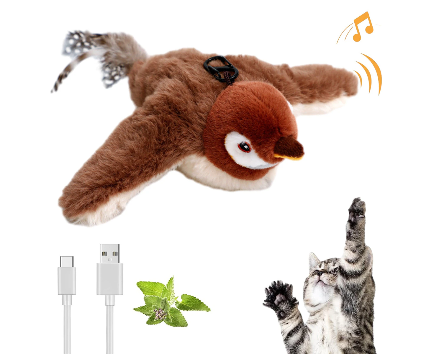 Cat Toys, Flapping Wings Sparrow Catnip Toys, Vivid Chirping, Simulation Bird Interactive Cat Toy for Kitten Kitty Exercise