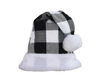 Plush Ball Plaid Print Christmas Hat Autumn Winter Sequins Adults Kids Christmas Cap Festival Supplies - Black And White