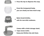 Soap Dispensing Palm Scrub Brush with Drip Tray, Washing Brush for Dishes Pots Pans Sink Cleaning, Kitchen Scrubber Storage Stand Set