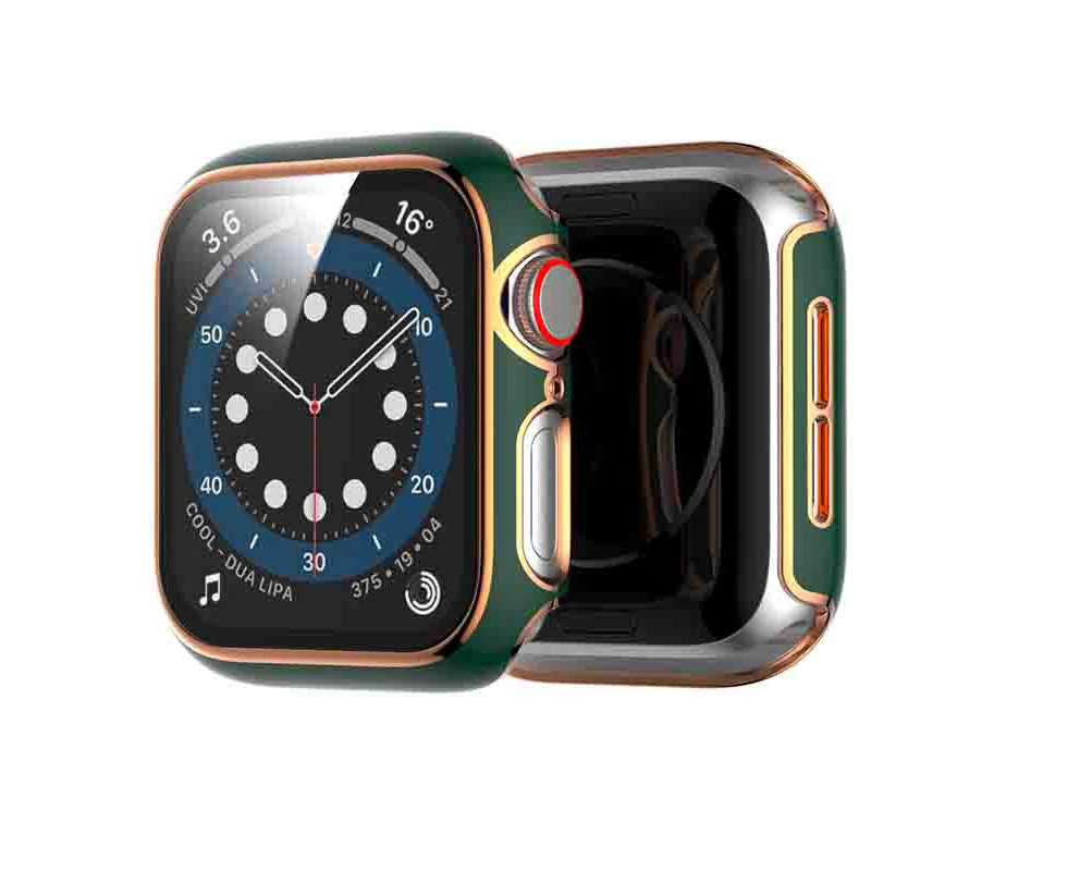 RITCHE Screen Protective Case Laser Carve Lightweight Fit For Apple Watch -Green+Rose Gold