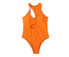 Irregular Hollow Design Girls Monokini Multi-line Padded Single Shoulder Strap One Piece Swimsuit for Beach-Orange