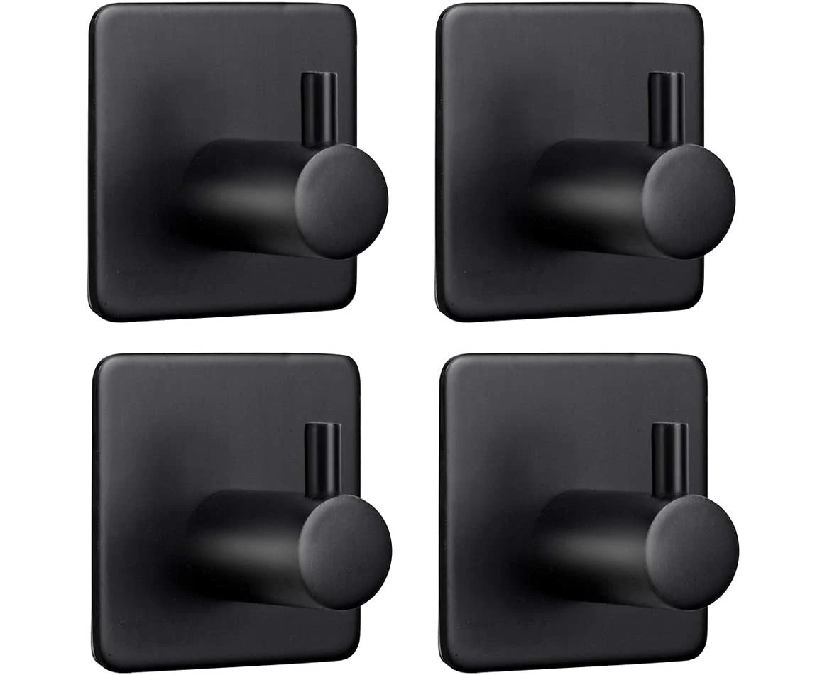 4 Pieces Adhesive Hook, Stainless Steel Wall Hooks for Kitchens, Living Room and Office (Black)