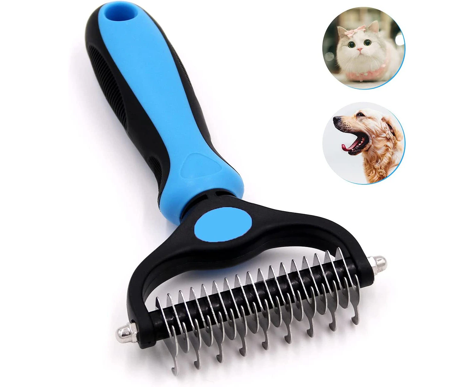 Fun-Pet Grooming Tool- 2 Sided Undercoat Rake for Dogs &Cats-Safe and Effective Dematting Comb for Mats&Tangles Removing-No More Nasty Shedding or Flying