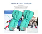 1 Pair Ski Gloves Extended Cuff Waterproof Lint Thickened Wrapped Finger Winter Snow Kids Warm Gloves for Autumn-Green