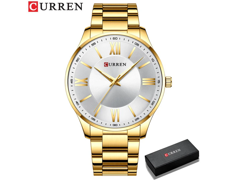 CURREN TOP Brand Mens Watches Casual Quartz Stainless Steel Wristwatch Simple Fashion Clock Male Brown Watch