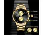 Fashion Mens Watches Luxury Men Stainless Steel Quartz Wristwatch Man Casual Leather Watch Luminous Clock relogio masculino - Leather Black Gold