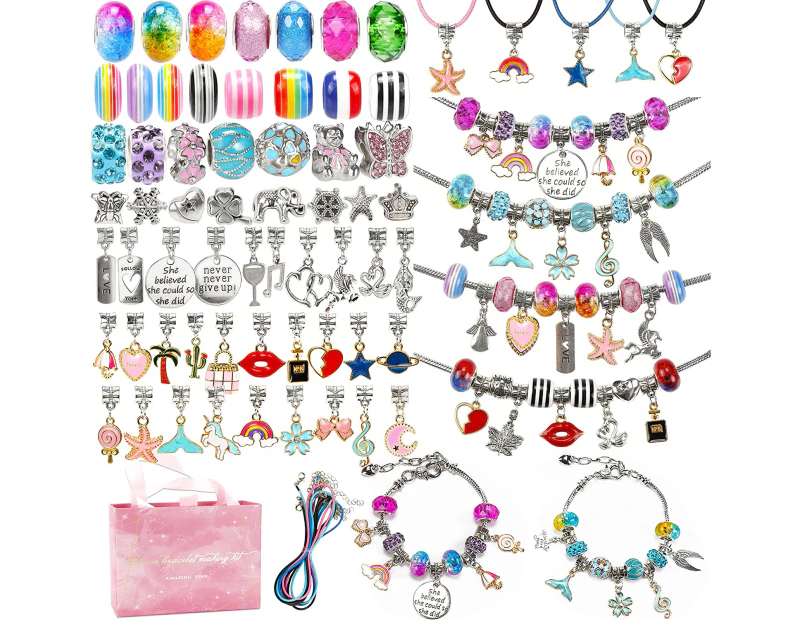 130 Pieces Charm Bracelet Making Kit Including Jewelry Beads Snake Chains, Diy Craft For Girls, Jewelry Christmas Gift Set