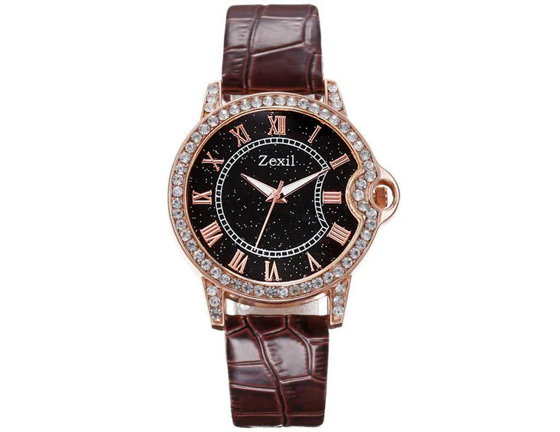 Fashion Women Sports Luxury Bracelet Quartz Watches For Ladies Leather Belt Watch Ladies Sports Dress Wrist Watch Clock Gift - Brown