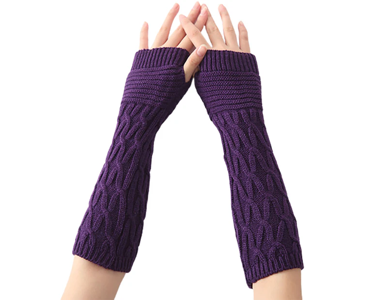 1 Pair Winter Arm Gloves Solid Color Half Finger Knitting Twisted Texture Lady Mittens for Daily Wear Style3