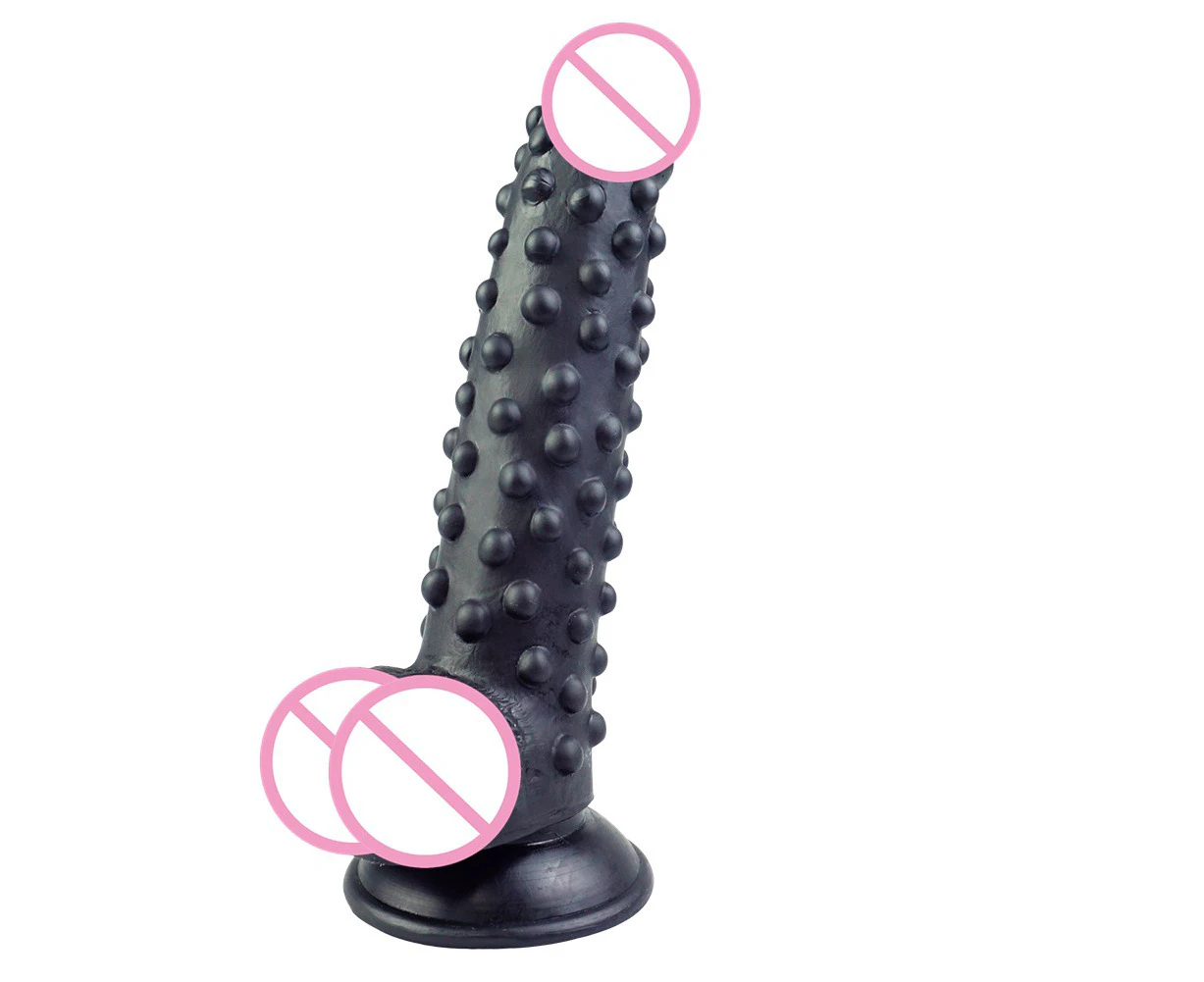 Oraway Women Faux Penis Soft Dildo with Bump Thorn Suction Cup Masturbation Sex Toy - Black