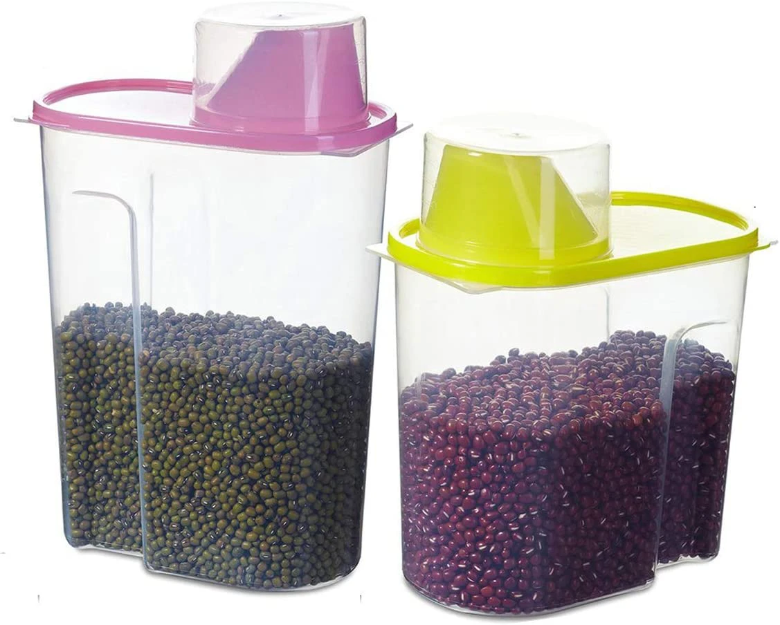 Fashion-Cereal Container Food Storage Containers Easy-Pour Design with Airtight Lids Measuring Cup BPA-Free Plastic Containers for Rice Snacks Sugar Nuts