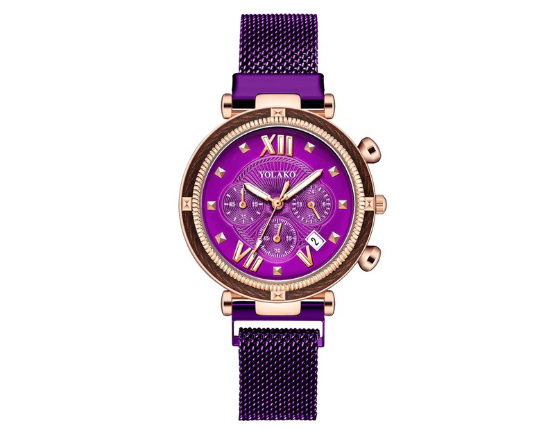 Luxury Calendar Rome Dial Women Watches Fashion Rose Gold Purple Magnet Buckle Ladies Quartz Wristwatches Simple Female Watch