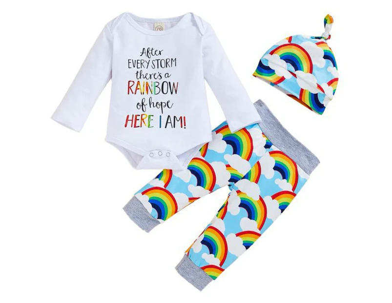 Newborn Infant Baby Boy Girls Rainbow Outfits Letter Print Onesies - Print