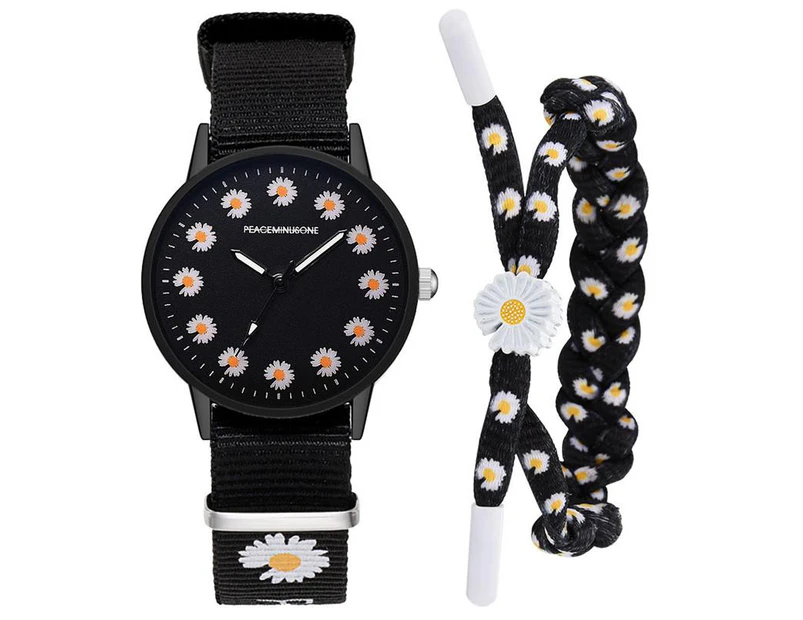 Small Daisy Wrist Watch Women Fashion Nylon Strap Dress Quartz Watch Simple Wild Girlfriends Couple Watch Birthday Gift Women - L Bracelet