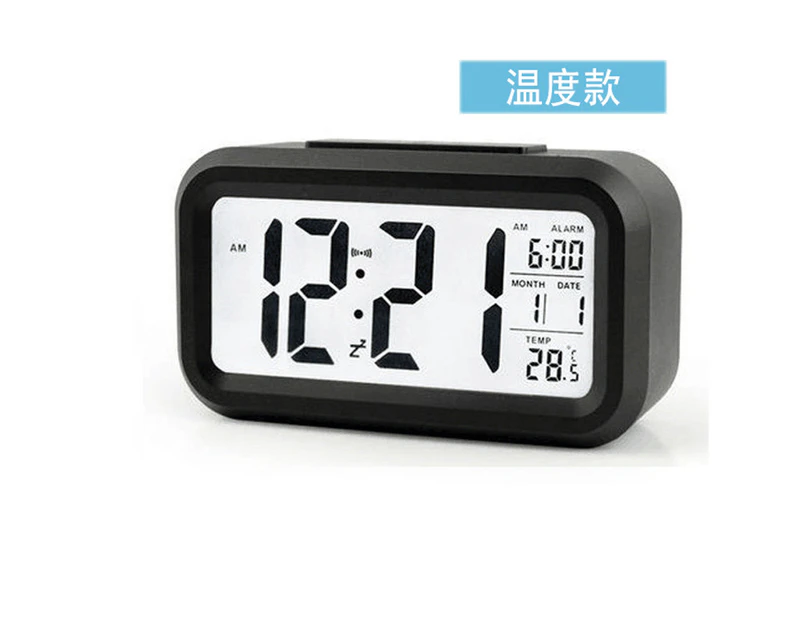 Alarm Clock, Small Digital Alarm Clock, 5.1" LCD Display with Snooze Date Calendar, Temperature Alarm Display(Black)