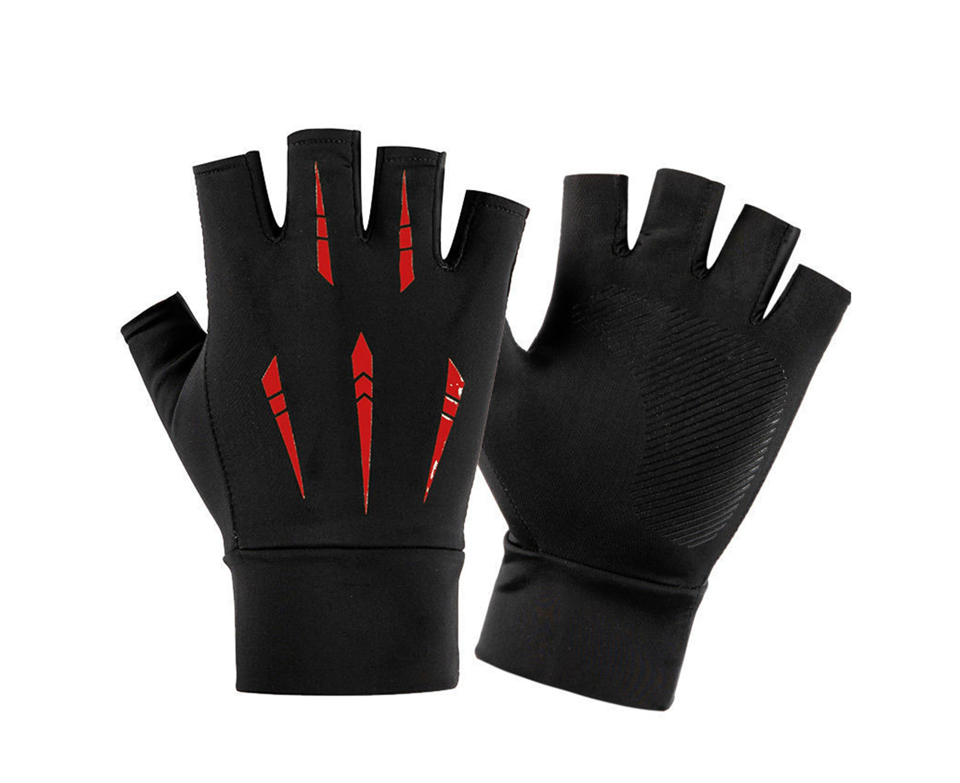 1 Pair Cycling Gloves Non-slip Sun Protection Two Half Fingers Summer Men Women Ice Silk Riding Gloves for Outdoor -Red