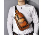Men Quality Leather Casual Fashion Travel Waist Pack Chest Sling Bag One Shoulder Crossbody Bag Daypack For Male 8012-db - Orange