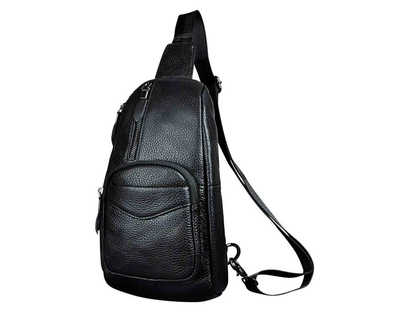 Men Quality Leather Casual Fashion Travel Waist Pack Chest Sling Bag One Shoulder Crossbody Bag Daypack For Male 8012-db - Black