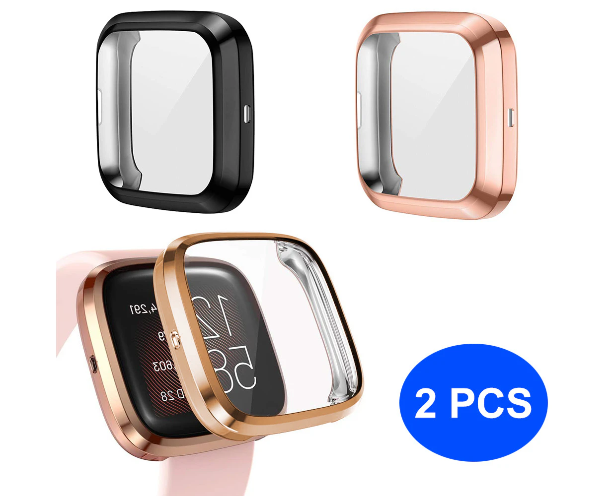 2-piece Case Compatible with Fitbit Versa 2 Protective Cover, Flexible TPU Full Protection Display Protective Cover - Black   rose gold