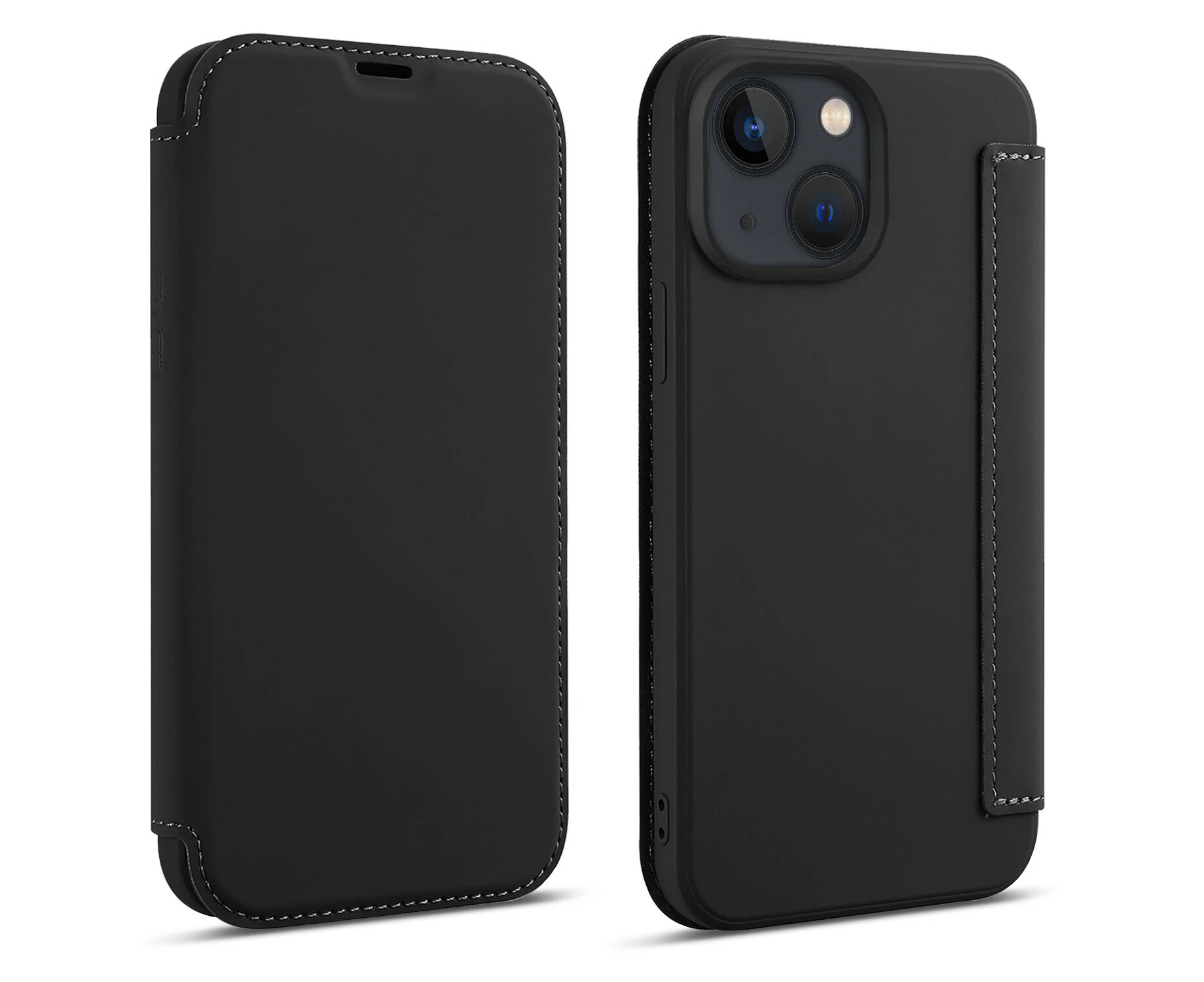 CYOU iPhone 13 Mini Flip Case Wallet, Soft Liquid Silicone Slim Phone Case - Black