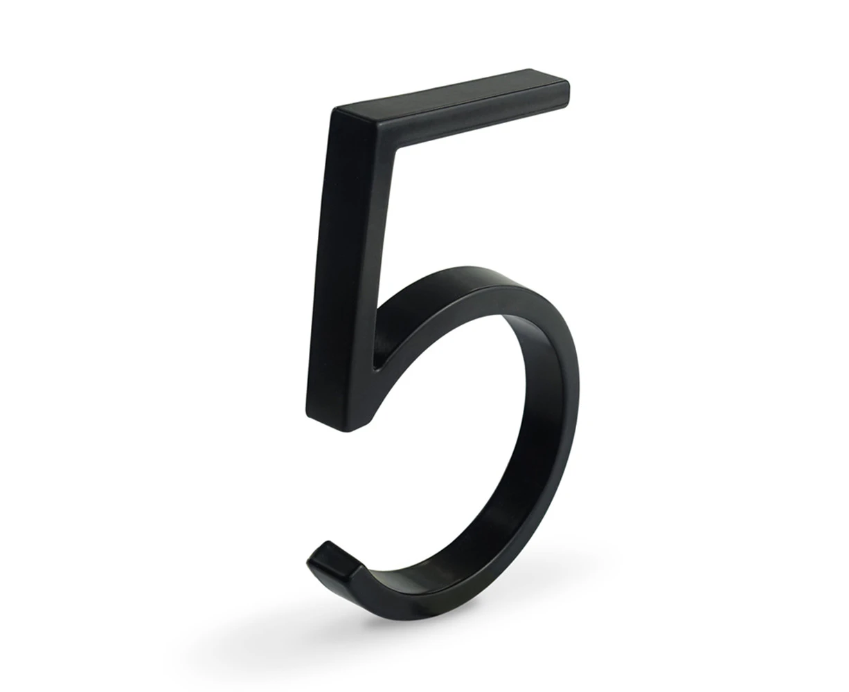 5 inch (12.5 cm) Floating House Number Sign #5, Black, Aluminum Alloy