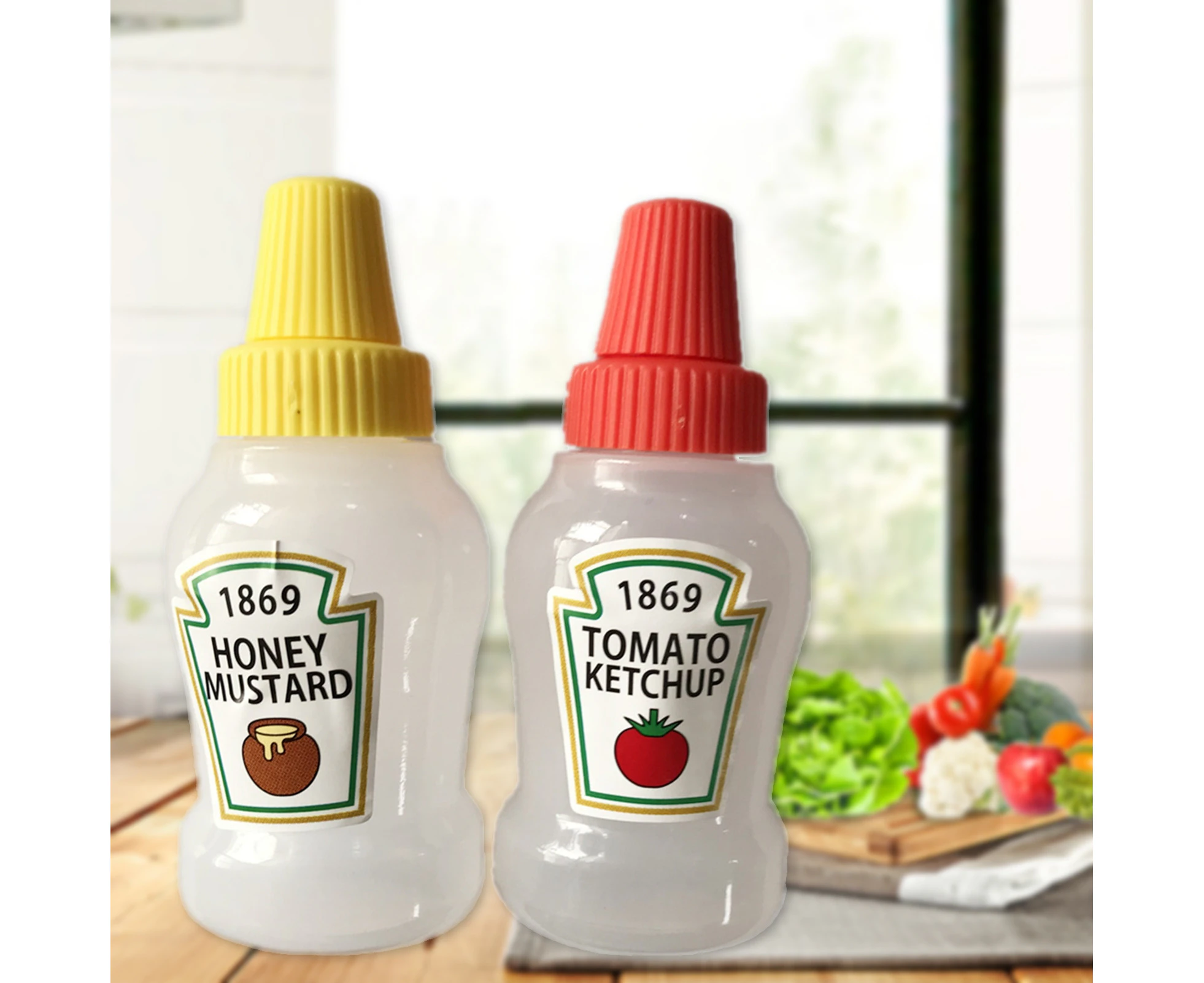 2Pcs Ketchup Bottle Good Sealing Performance Multi-purpose Cute Portable Small Sauce Container for Kitchen-ABS,PE