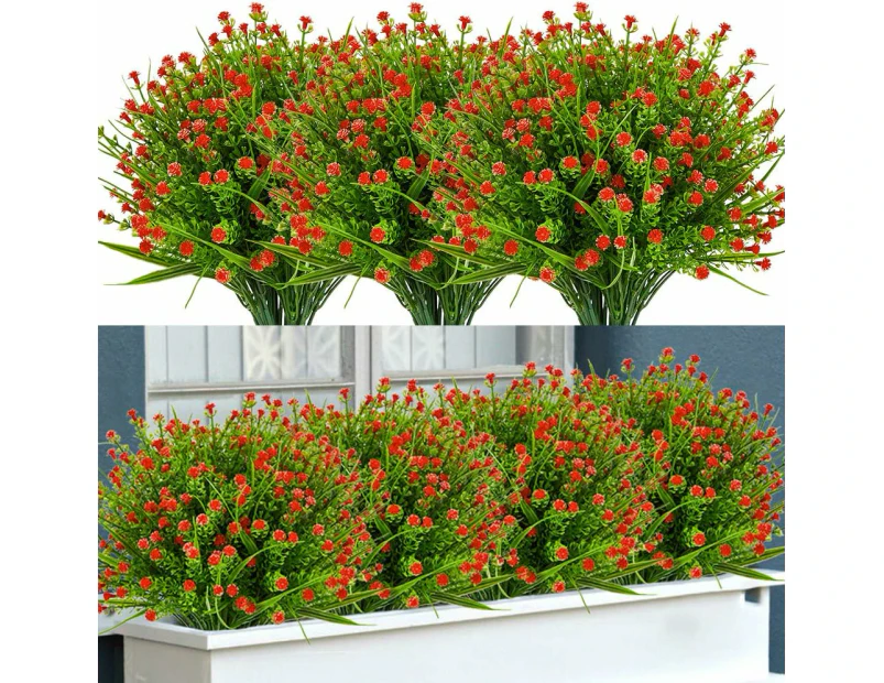 12 Bundles Outdoor Artificial Fake Flowers, UV Resistant Faux Plastic Plants for Hanging Planter Patio Yard Wedding Décor (Red)