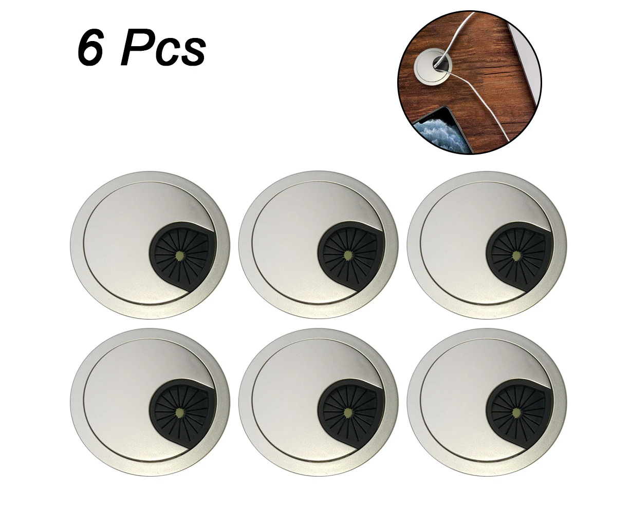 6pcs Desk Wire Cord Cable Grommets Hole Cover - Sandy silver