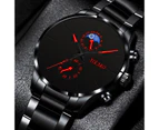 Fashion Mens Watches Luxury Men Black Stainless Steel Quartz Wristwatch Man Business Casual Leather Watch relogio masculino - Steel Black Red