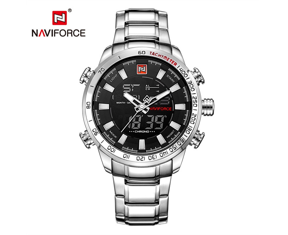 Mens Watches Luxury Fashion Sport Watch NAVIFORCE Brand Men Quartz Analog Digital Clock Male Waterproof Stainless Steel Watches Catch