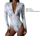 Surfing Bikini Fashion Print Zipper One-piece High Waist Slim-fitting Monokini Swimwear for Beach-White