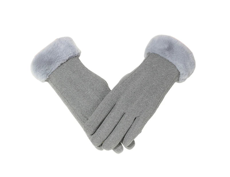 1 Pair Full Finger Solid Color Women Gloves Plush Lining Fluffy Cuffs Touch Screen Winter Thermal Gloves Hand Protect Cover Style2