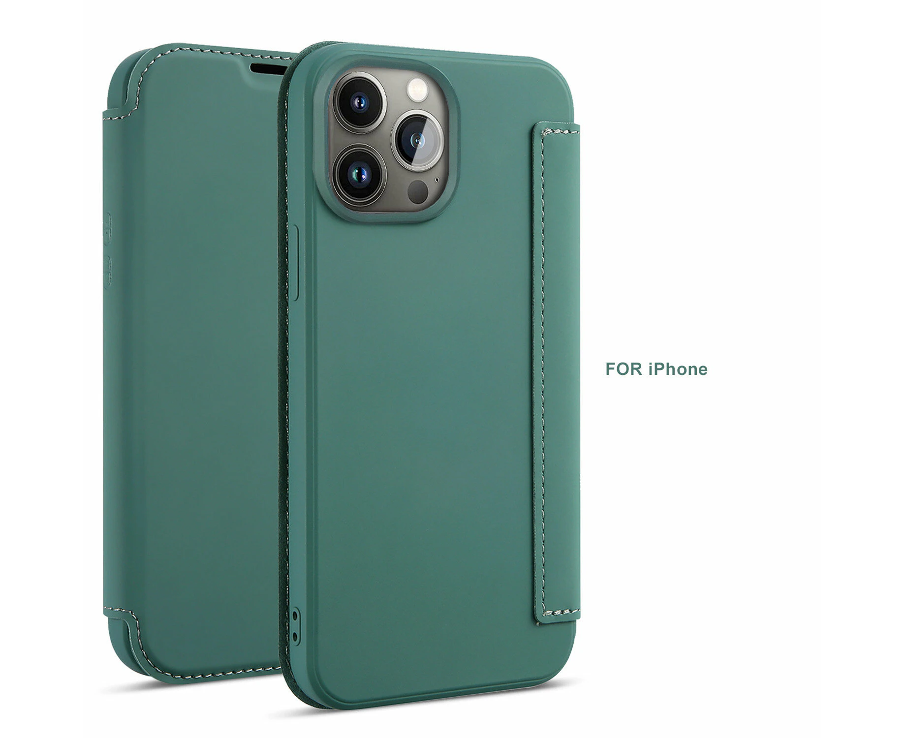 CYOU iPhone 13 Pro Flip Case Wallet, Soft Liquid Silicone Slim Phone Case - Dark Green