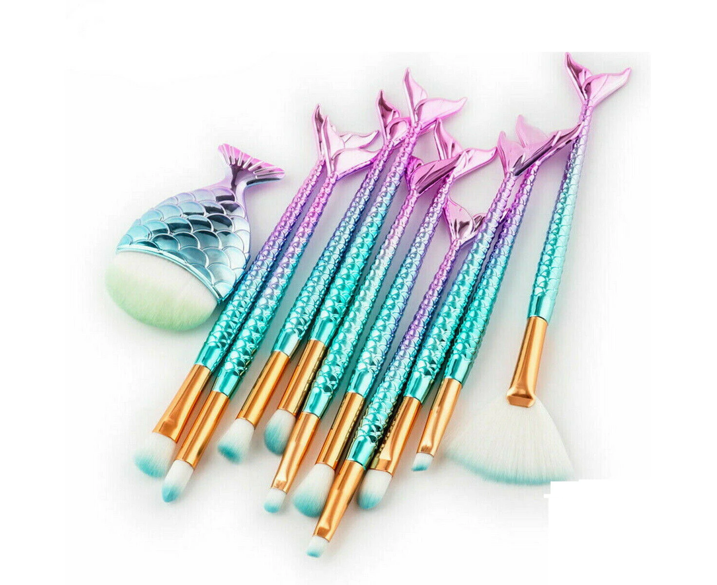 11Pcs Mermaid Makeup Brushes Set Fish Tail Foundation Eyeshadow Cosmetic Brush