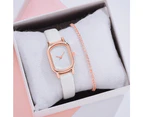 Fashion Women Leather Sports Watch Luxury 2 PCS /Set With Bracelet Rose Rhinestone Dress Quartz Clock Ladies Wrist Watch Gift - 2pc Red Set