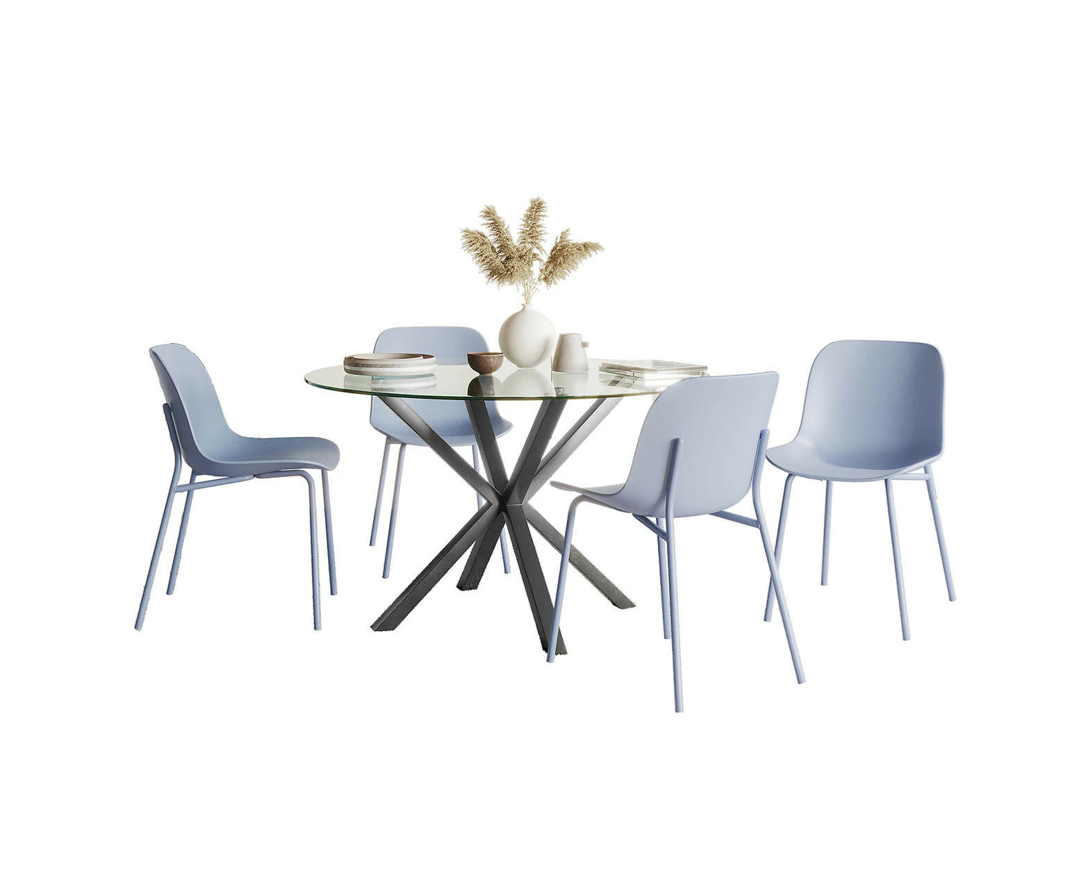 Rylee Dining Table and 4 Bonita Dining Chairs - Blue Slate - Table: BlackChairs: Blue Slate