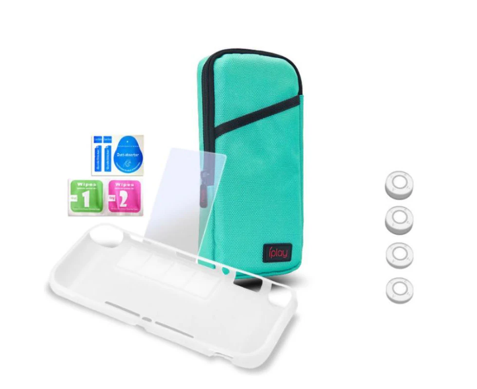 7-in-1 Portable Soft Carry Storage Bag Protective Case Protective Film Rocker Cap Set for Switch Lite Game Console