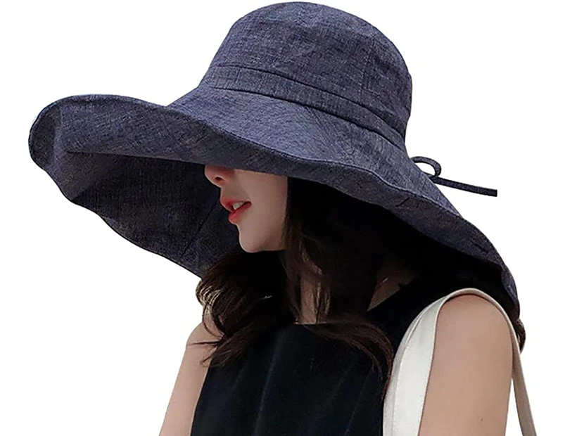 Womens Sun Hat Wide Brim UPF 50+ Summer Hat Foldable Floppy Beach Cap for Women-navyblue