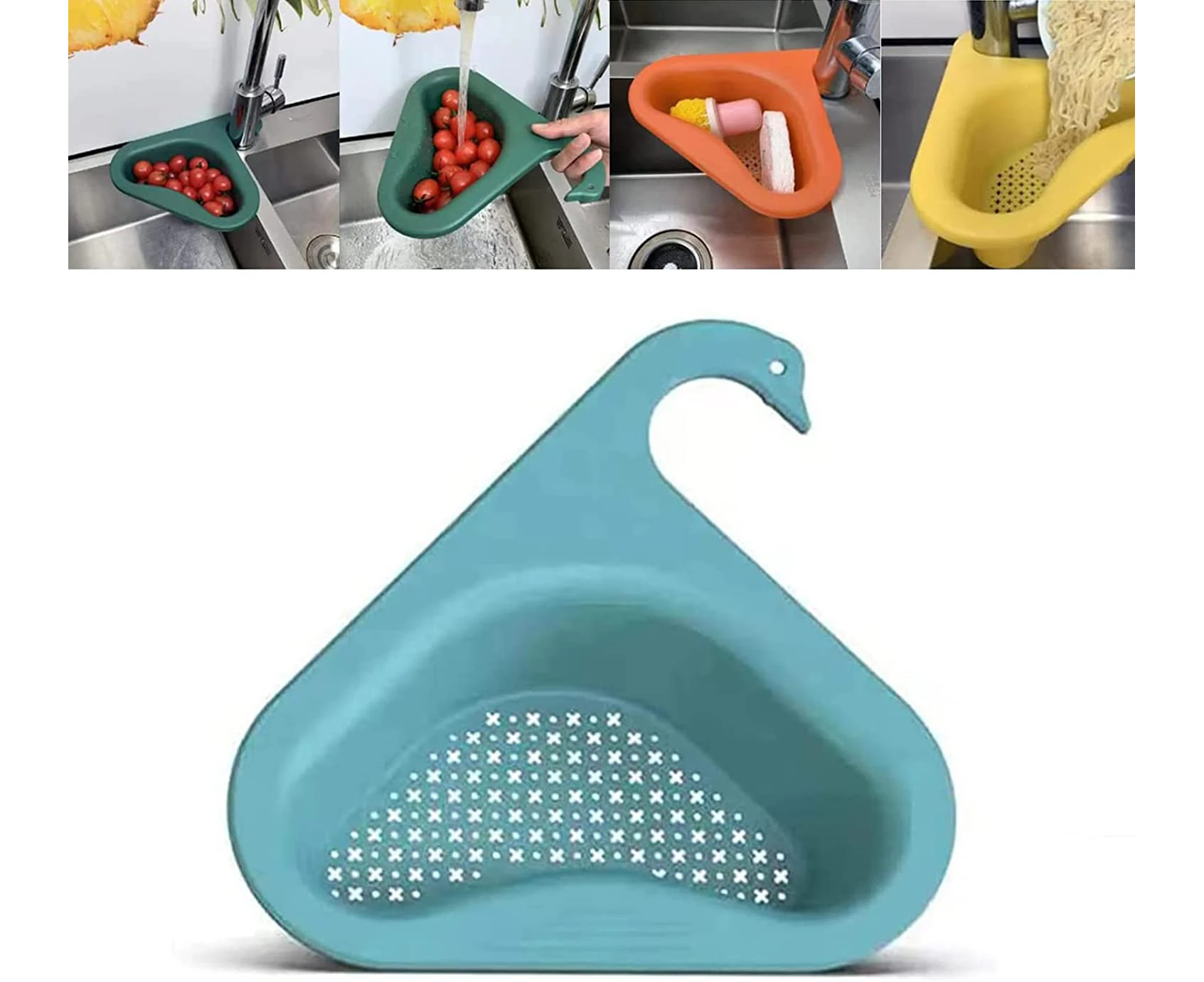 Drain Basket for Kitchen Sink  Triangle Sink Drain Rack Corner Kitchen Sink Strainer Basket  Multifunctional