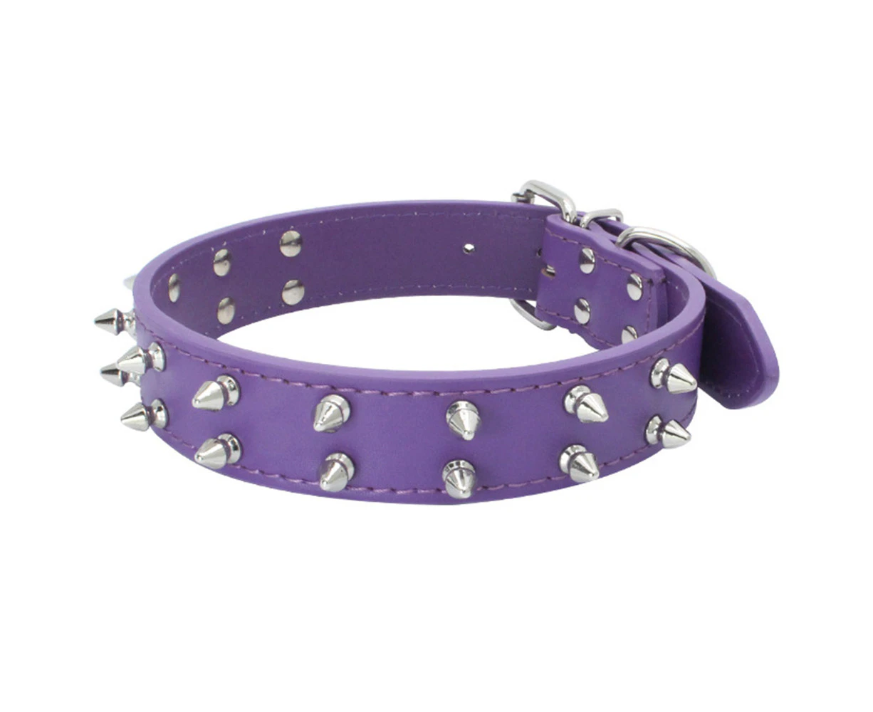 Leather Spiked dog collar with Squeaky ball gift for medium large dogs,-Purple-S