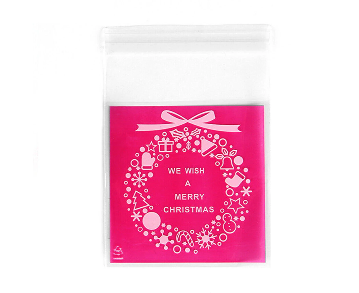 200PCS Christmas Candy Bags Sweet Biscuit Cookie Cello Party Favour Packing - Garland-Pink