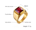 Vnox Casual Men Ring Red CZ Stone Square Top Stainless Steel Gold Color Daily Male Alliance Jewelry Size （ size:10 )