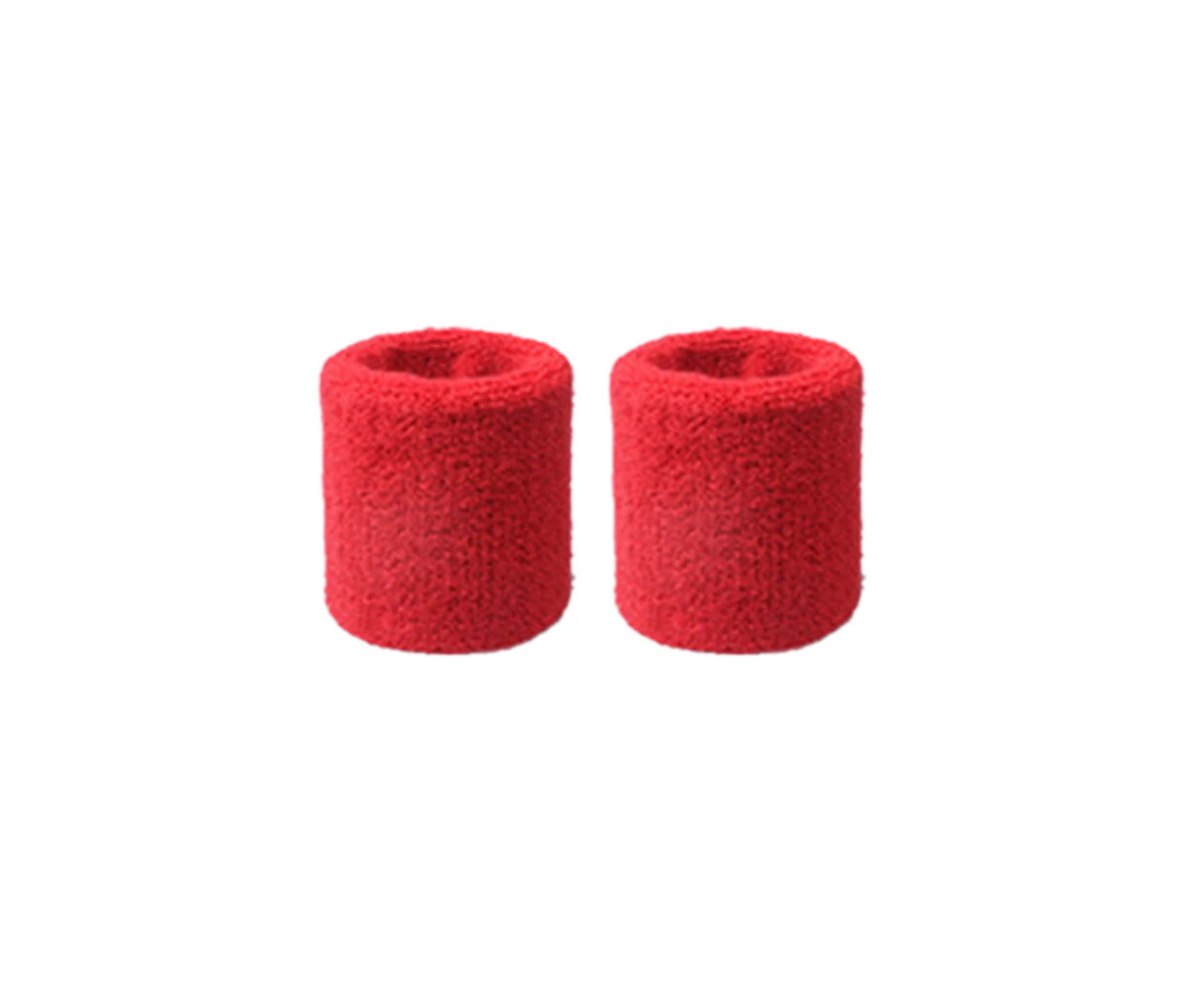 2Pcs Wristbands Absorb Sweat Towel Wrist Protector for Badminton Tennis Sport Red