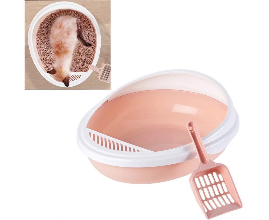 Pet Supplies Semi-Enclosed Detachable Splash-Proof Litter Box Cat Toilet with Cat Litter Scoop(Pink)