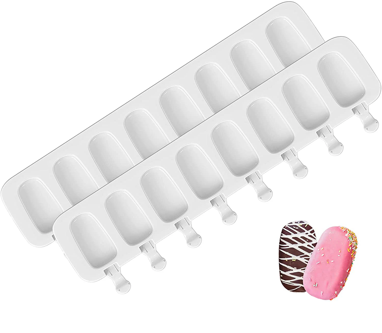 2Pcs 8 Cavity Silicone Ice Cream Mold Popsicle Bpa Free Pop Popsicle Mold Reusable