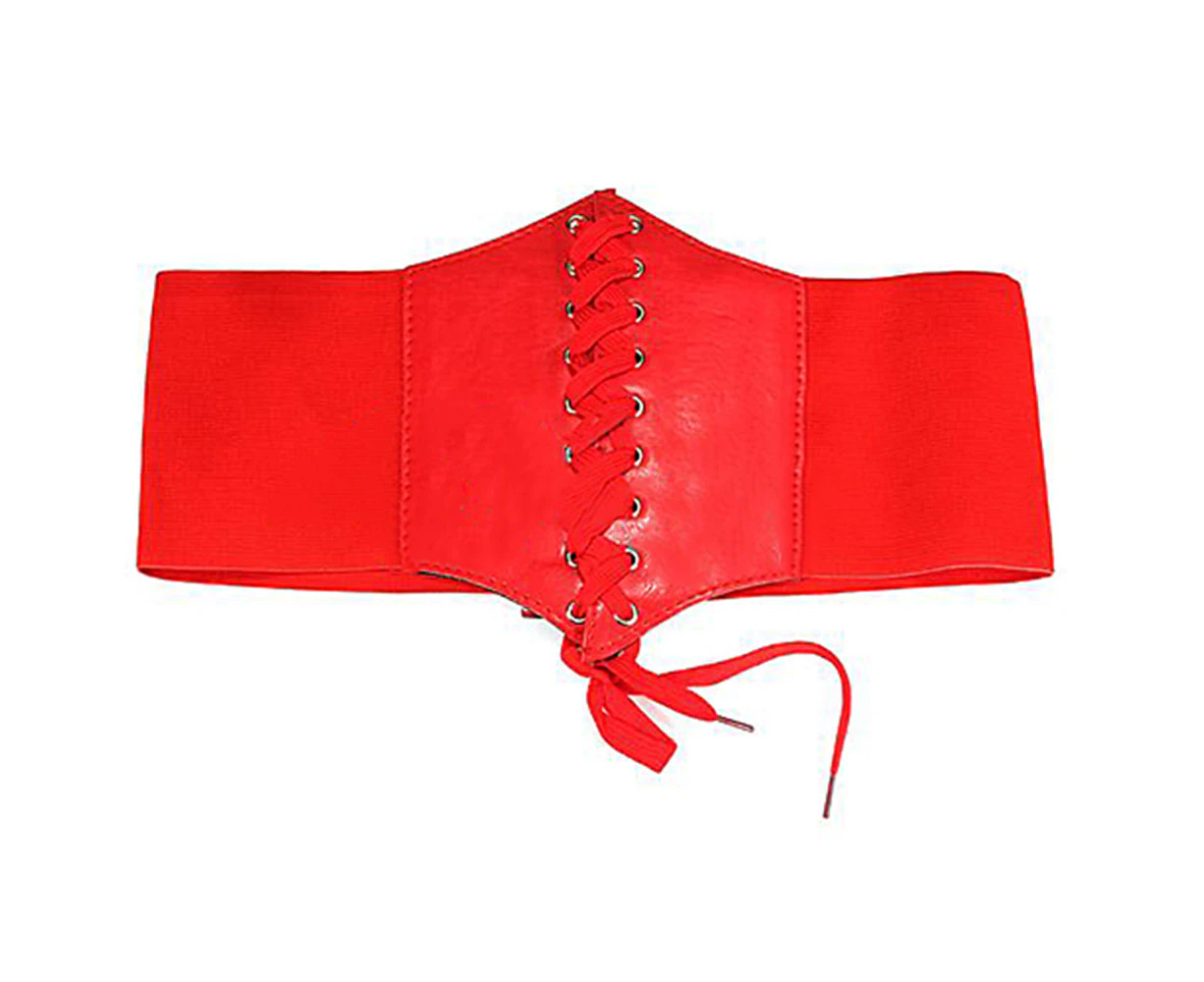 Nirvana Fashion Women Faux Leather Wide Waist Waistband Belt Corset Elastic Waspie-Red